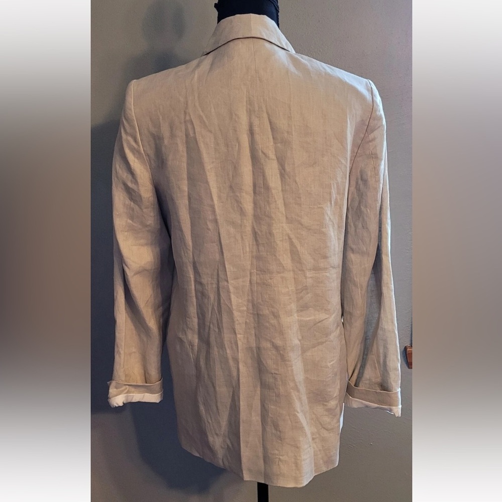 Catherine Malandrino 100% Linen Blazer Beige Open Front Fully Lined Size 14 - Picture 7 of 12